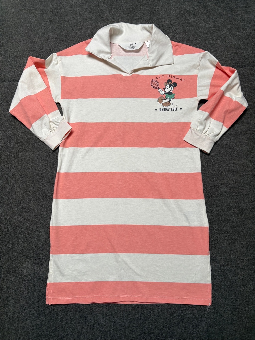 H&M Disney Mickey Mouse Rugby Dress | Girls 5-6Y | Pink Stripe Collared